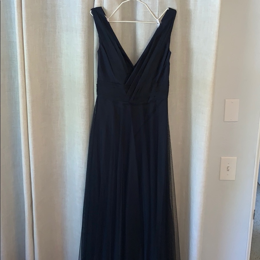 Navy Blue V-Neck bridesmaid dress